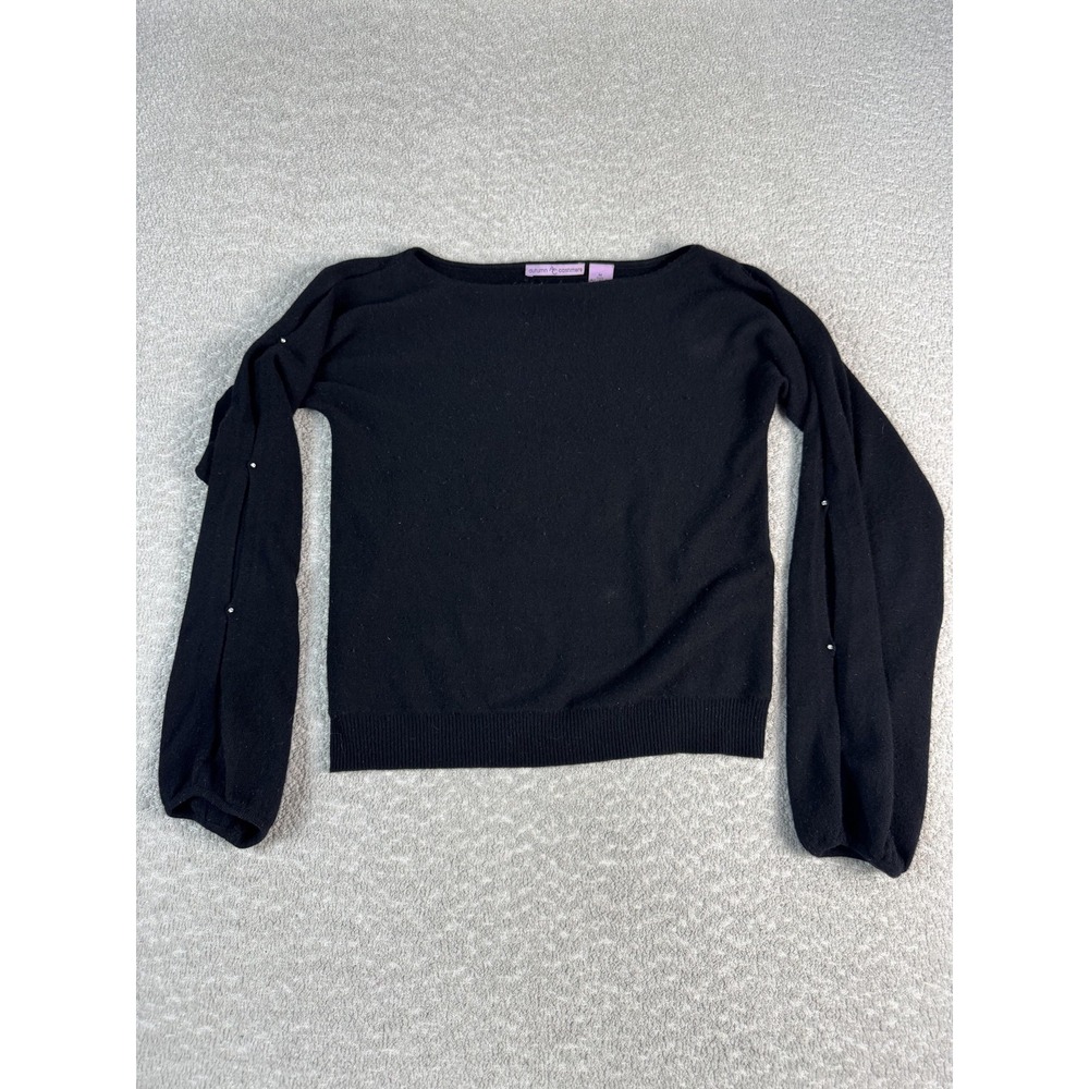 Autumn‎ Cashmere Sweater Womens Medium Black Boat Neck Pearl Sleeve Embellished